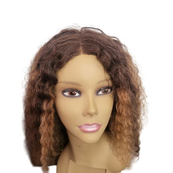 Honey brown Blond Highlight HUMAN HAIR CURLY Wig. Glueless pre cut lace front - Picture 5 of 8
